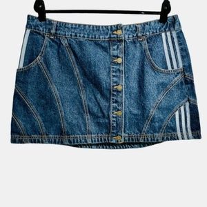 NWT Adidas x Ivy Park RODEO Button Front Indigo Denim Mini Skirt 2XL Stripes New